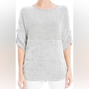 Max Studio Black and White Striped Short Sleeve Top